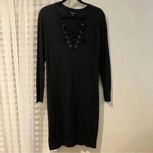 Torrid Lace-Up Black Long-Sleeve Midi Dress
